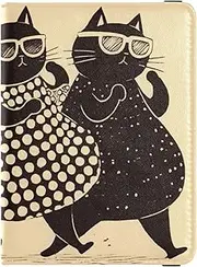 [Amooorous] Cute Cats Black Brown Leather decorative waterproof passport holder for travel Travel Documents Organizer Protector Badge ID Vaccine Card Holder Wallet Lightweight, cute cats black brown, 1 size