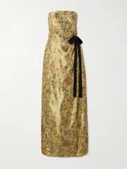 [Agua by Agua Bendita] Agua by Agua Bendita - Cinéfila Wrap-effect Floral-print Metallic Cotton-blend Midi Dress - Gold - x small x small Gold