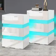 Alfordson 2x Bedside Table LED Nightstand 3-Drawer Gloss White