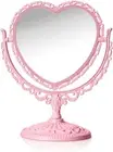 Pink Heart Vanity Mirror - 360 Degree Swivel Makeup Double Sided Table Desk Coun
