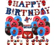 Spider-Man Theme Party Decorating Set | Birthday Banner Latex Balloons Birthday Cake Cupcake Toppers | Kids Girls Birthday Party Decorations