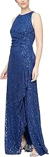 [Alex Evenings] Women's Long Sleeveless Mother of The Bride Dress W/Cascade Ruffle & Front Slit (Petite and Regular Sizes), Royal, 10 Petite