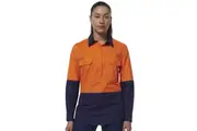 King Gee Ladies Workcool Vented Cotton Drill Closed Front Work Shirt K44211 - Orange/Navy