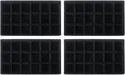 Nwvuop 4 Pack Velvet Jewellery Organiser Tray 18-Compartment Earring Storage Organiser Stackable Jewellery Drawer Tray, Black