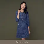 現貨【MEDUSA 曼度莎】名媛小香風藍毛呢洋裝（M-XL）｜連身裙 小禮服 禮服洋裝