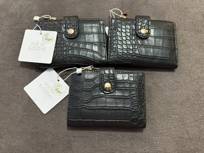 NEW 3 x New Look Black Faux Croc Sip Coin Card Holder Purse Bundle Newlook