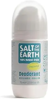 Salt Of the Earth Natural Roll-On Deodorant by Salt of the Earth, Unscented, Fragrance Free - Refillable, Vegan, Long Lasting Protection, Leaping Bunny Approved, Made in the UK - 75 ml