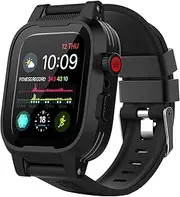 ShellBox Case Compatible with Waterproof Apple Watch Case 44mm Series 6/SE & Series 5/4, IP68 Impact Resistant Rugged Built-in Screen Protector with Soft Band for Iwatch Series 6/5/4/SE 44mm (Black)