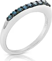 [Vir Jewels] 1/4 cttw Blue Diamond Ring Wedding Band .925 Sterling Silver Prong Set Round