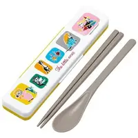在飛比找樂天市場購物網優惠-小禮堂 Moomin 嚕嚕米 掀蓋式環保筷子湯匙組 (白黃款