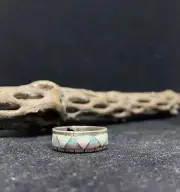 Native American Zuni inlay white fire opal Sterling Silver band ring size 9.5