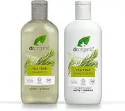 Dr Organic Tea Tree Shampoo & Conditioner Set with Travel Bag, Purifying, Oily Roots Natural, Vegan, Cruelty-Free, Paraben & SLS-Free, Recyclable & Recycled Ocean Bound Plastic, Organic, 265ml