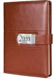 ARRLSDB A5 PU Leather Diary with Lock, Journal with Combination Lock Password Journal Locking Journal Diary (Brown)