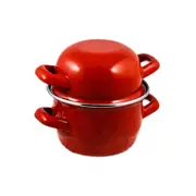 Urban Style Round Enamel 12cm Mussel Pot Serving Cookware w/ Lid/Handles Red