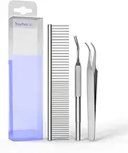 True Pets Set of 3 tick Tweezers - high-Quality tick Tweezers for Dogs - tick Hooks for Humans and Animals - tick Tweezers Stainless Steel Including Practical Comb.