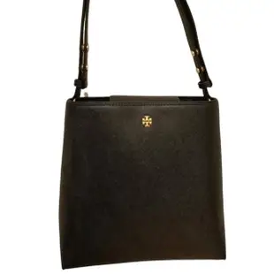 【TORY BURCH】tory burch 磁鐵扣防刮十字紋水桶包 黑色(母親節)