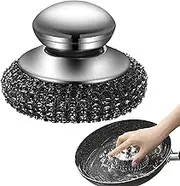 Stainless Steel Scourers with Handle, Heavy Duty Pot Scrubbing Brush, Steel Wool Scrubber Tool, Stainless Steel Scrubbing Brushes for Pots, Pans, Faucet