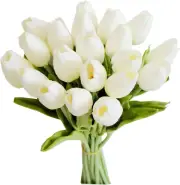 Mandy'S 20Pcs White Flowers Artificial Tulip Silk Fake Flowers 13.5" for New Yea