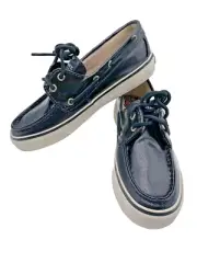New Sperry Top Sider Women's Boat Deck Black Canvas Shiny Loafers Size 5M U.S.