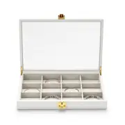 12-Grid Jewelry Organizer Box with Clear Acrylic Lid - Premium PU Leather Dis...