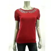 Debbie Morgan Women Sweater Cherry Red S Short Sleeve Knit Top Pullover