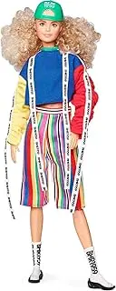 Barbie BMR1959 Fashion Doll with Curly Blonde Hair, in Color Block Sweatshirt with Logo Tape, Fully Poseable, with Accessories and Doll Stand