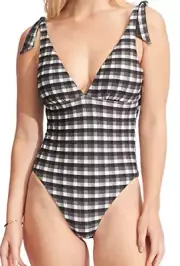 Seafolly Portofino V-Neck One-Piece Black L67408 Women Swimsuit Size US 12
