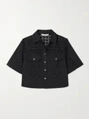 [Veronica Beard] Veronica Beard - Spruce Cropped Broderie Anglaise Cotton Shirt - Black - US10 US 10 Black