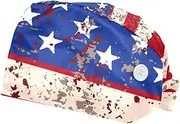 [WOSHJIUK] Working Hat 2 Pack Scrub Caps for Women,Vintage Textured American Flag,Tie Back Cap Adjustable Scrub Hat