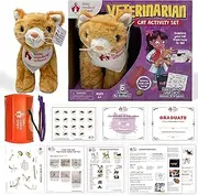 Cat Vet Play Set - Interactive Kids Veterinary Playset, with Plush Cat, Flea Comb, Stickers, and Pretend Pet Accessories, Veterinarian Playset for Kids - Pretend Play Toys