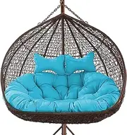 Swing Egg Chair Cushion with Adjustable Pillow, (Seat Cushion Only, Chair Not Included) Outdoor 2 Person Egg Chair Swing Cushion, Removable Thickened Hanging Mattress Replacement Cushion(Blue)