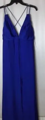 Women's Aidan Mattox Cobalt Satin V-Neck Evening Dress Gown Size 12