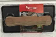 Victoria Rectangular Cast Iron Meat Press with a Wooden Handle, Preseasoned