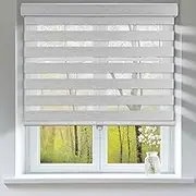 HESTIA Cordless Light Filtering Zebra Shades, Linen-Like Fabric Blinds for Indoor Windows, Dual Layer for Day & Night Light Control in Bedroom/Living Room/Office, Grey, 25.5" W X 36" H