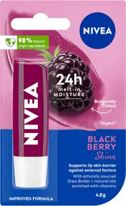 NIVEA Blackberry Shine Tinted Lip Balm 4.8g - With Shea Butter & Natural Oils - 24-hour Melt-In Moisture - Subtle Burgundy Tint - Blackberry Fragrance - Hydrating Formula - For Soft Lips