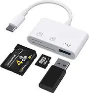 SD Card Reader for iPhone iPad, 3 in 1 Aluminum USB C to Micro SD/SD Card Adapter, Memory Card Reader Adapter, Camera Card Viewer with SD & TF card slots, Plug and Play