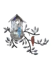 Rustic Birdhouse Wall Decoration Metal Tree Art for Outdoor Walls in Brown