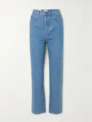 [FRAME] FRAME - + Net Sustain Le Mec Crystal-embellished High-rise Slim-leg Jeans - Mid denim - 30 30 Blue