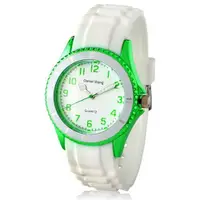 在飛比找ETMall東森購物網優惠-【Daniel Wang】炫光雙圈矽膠中性白色腕錶-青草綠