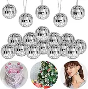Mirror Disco Ball Silver Hanging Ball with Attached String for Ring, Reflects Light, Fun Party Home Bands Decorations, Party Favor (4cm 36 of Them)