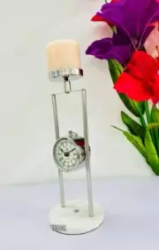 Decorative Clock Candle Holders for Living Room or Table Hand Carved Top Decor