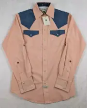Rowel Western LS Performance Shirt Mens Small Coral Tech Denim Cowboy NWT