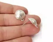 Earring Posts Hammered cube dome silver earring brass 1 Pairs (16mm) G24068