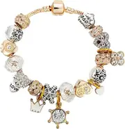 Womens Jewelry Gold Charm Bracelet Pandora Inspired Style w/Rose Silver Color 19CM Heart Charms, Bracelets Y2K, Hand Jewelry, Bracelet for Women-teens