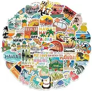 Hawaii Stickers, 50 PCS Vinyl Hawaii Beach Turtle Stickers for Water Bottle Laptop Luggage Snowboard Skateboard Guitar Decor, Colorful Tropical Hawaii Sea Surfing Stickers for Teens Girls Kids
