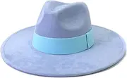 [Wotfim] Big Wide Brim Fedora Hat for Women Man Classic Suede Panama Hat with Band Western Outdoor hat