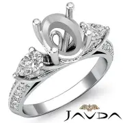3 Stone Pear Oval Diamond Wedding Antique Ring Semi Mount 14k White Gold 1.21Ct