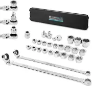 27PCS Extra Long Flex Head Ratcheting Wrench Set, 8-22Mm, Double Box End Ratchet