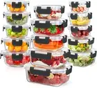 15 Pack Glass Food Storage Containers with Lids, Airtight Leak Meal Prep Glass C
