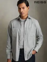 Reiss Soft Grey Melange Crawford Twin-Pocket Button-Through Overshirt (AC9361) | $240